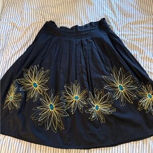 Basil’s and Maude whimsy black skirt with embriodered gold flowers